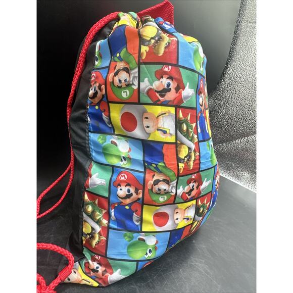 Super Mario Brothers String Backpack Red And Black drawstring closure{F} - Picture 11 of 11